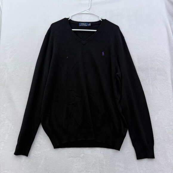Polo Ralph Lauren Other - Polo Ralph Lauren Sweater Mens XL Black V Neck Pullover Merino Wool Lightweight